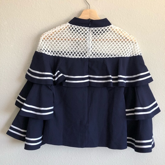 2 left . GRACIA MESH SHOULDER DETAILED RUFFLE TOP - Picture 2 of 4